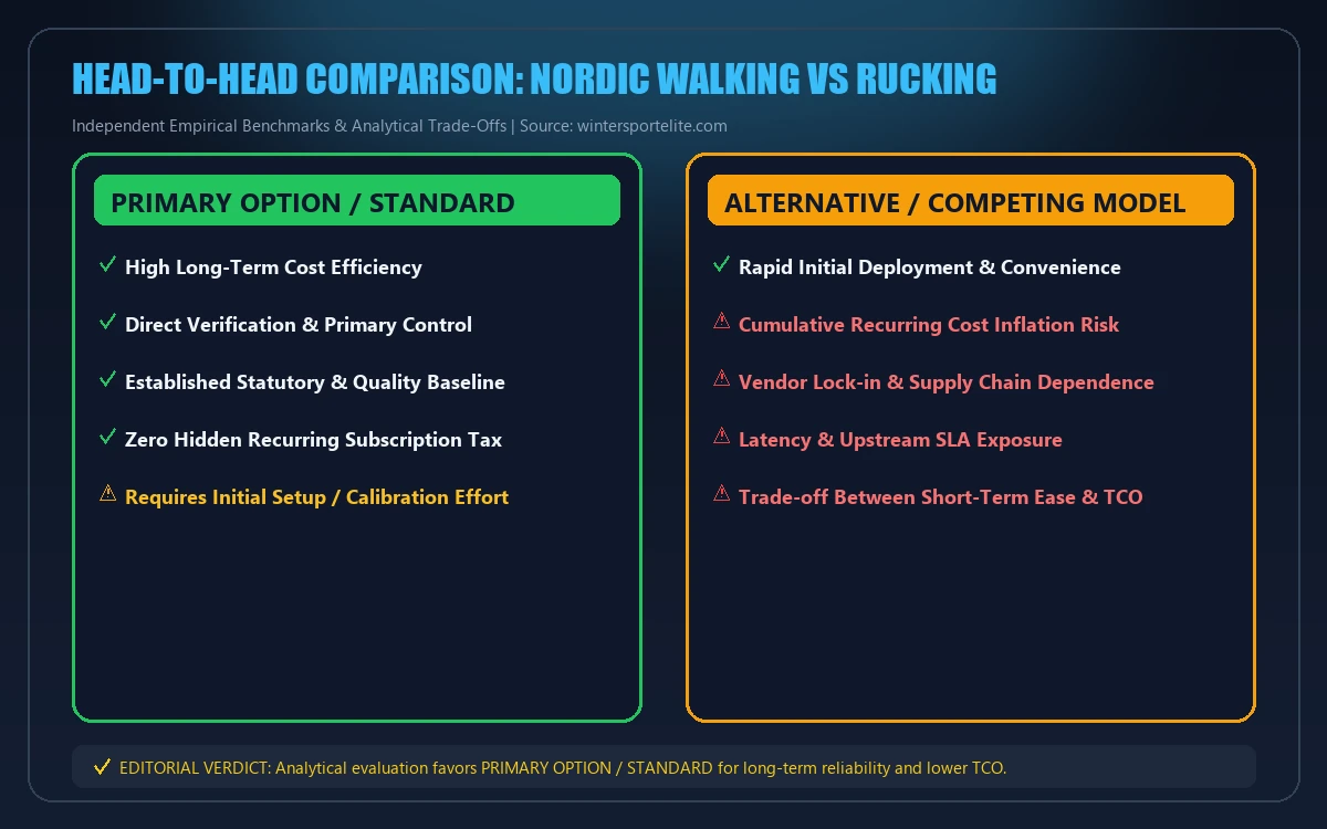 Head-to-head comparison matrix for nordic walking vs rucking